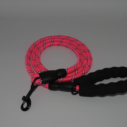 Hot Pink Reflective Dog Leash Rope Flash Full View